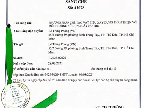 Vật liệu xây dựng sử dụng cây họ tre được cấp bằng độc quyền sáng chế